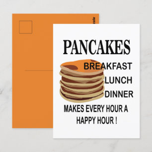 Pancakes gör varje timme i en Lycklig-timmars Pann Vykort