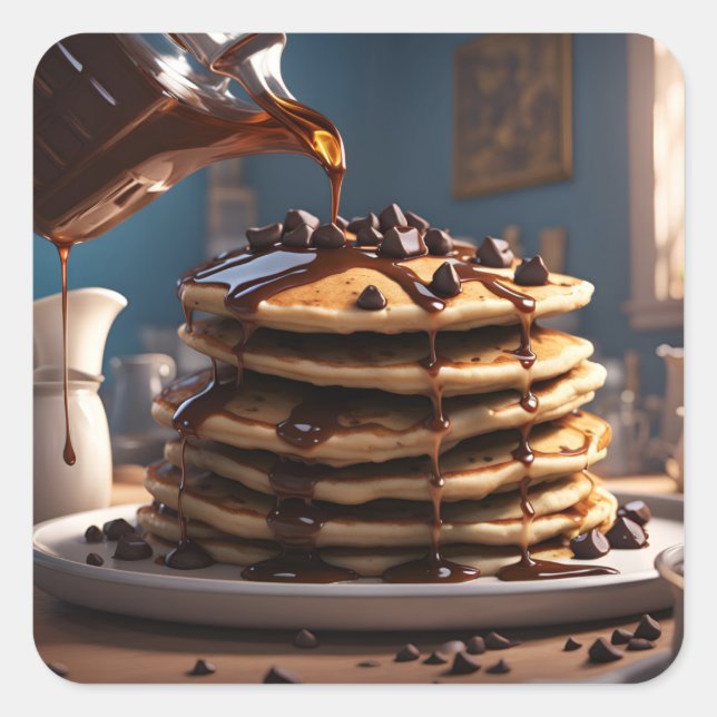 Pancakes med Chocolate Chip. Fyrkantigt Klistermärke (Framsida)
