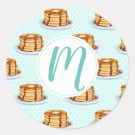 Pancakes med Maple Syrup & Polkadot Mönster Runt Klistermärke