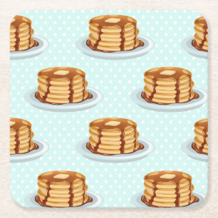 Pancakes med Maple Syrup & Polkadot Mönster Underlägg Papper Kvadrat