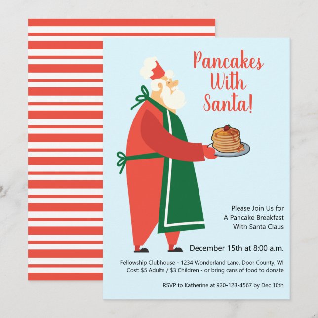 Pancakes med Santa Helgdag Brunch Inbjudningar (Fram/baksida)