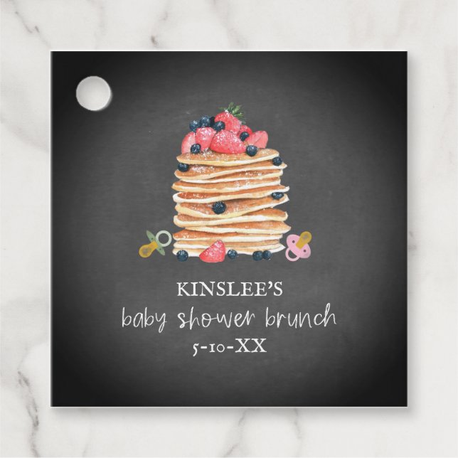 Pancakes & Nappar Baby Shower Brunch Chalkboard Gåvor Etiketter (Framsida)