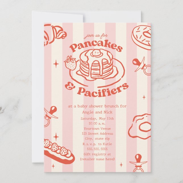 Pancakes Nappar Doodle Girl Baby Shower Brunch Inbjudningar (Framsida)
