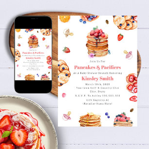 Pancakes & Nappar Girl Baby Shower Breakfast Inbjudningar