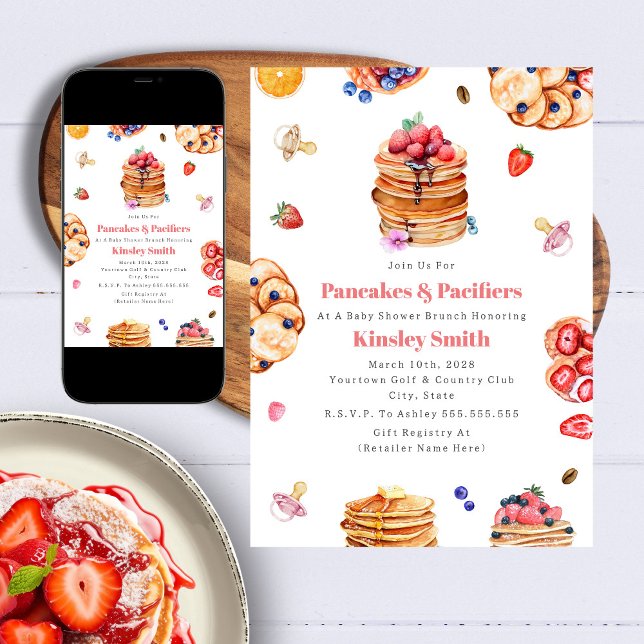 Pancakes & Nappar Girl Baby Shower Breakfast Inbjudningar (Skapare uppladdad)