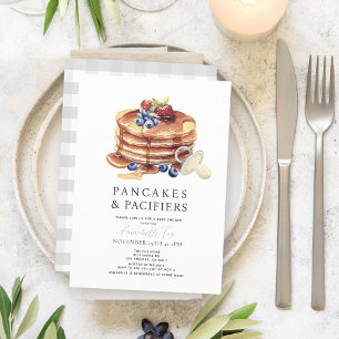 Pancakes & Nappar Grått Gingham Baby Shower Inbjudningar