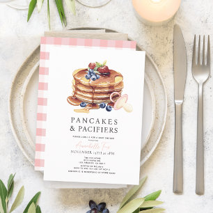 Pancakes & Nappar Rosa Gingham Girl Baby Shower Inbjudningar