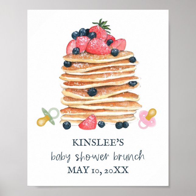 Pancakes och Nappar Baby Shower Brunch Välkommen Poster (Framsidan)