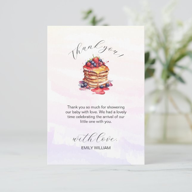 Pancakes och Nappar Brunch Baby Shower Tack Kort (Stående Fram)