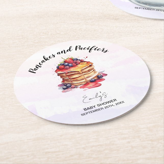 Pancakes och Nappar Brunch Baby Shower Underlägg Papper Rund (Vinklad)