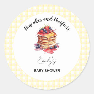Pancakes och Nappar Gingham Play Baby Shower Runt Klistermärke