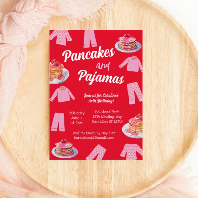 Pancakes och Pajama Rosa Brunch Birthday Inbjudningar (Skapare uppladdad)