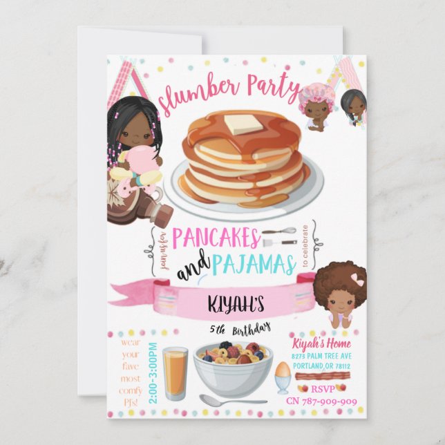 Pancakes och Pajamas Birthday-inbjudan (Framsida)