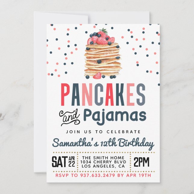 Pancakes och Pajamas Birthday Inbjudningar (Framsida)