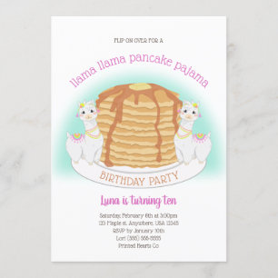 Pancakes och Pajamas Birthday Llama Inbjudningar