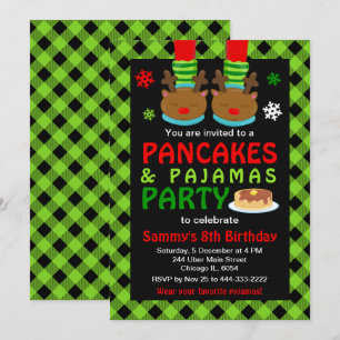 Pancakes och Pajamas Birthday Reindeer Grönt Play Inbjudningar