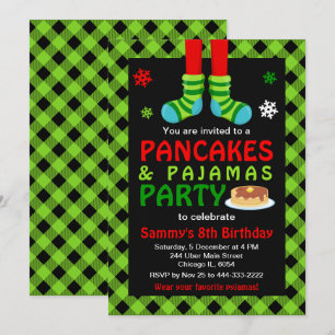Pancakes och Pajamas Birthday Socks-Grönt inlagd Inbjudningar