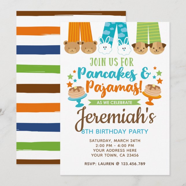 Pancakes och Pajamas Boy Birthday-inbjudan Inbjudningar (Fram/baksida)