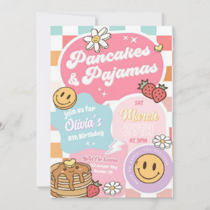 Pancakes och Pajamas Födelsedagsfest inbjudan