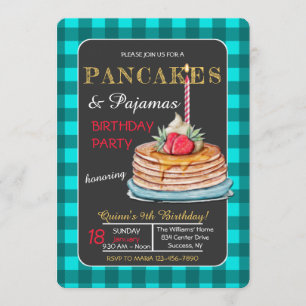 Pancakes och Pajamas Födelsedagsfest inbjudan