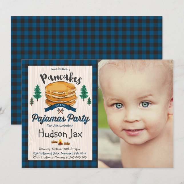 Pancakes och Pajamas födelsedagsinbjudan inlagd Inbjudningar (Fram/baksida)