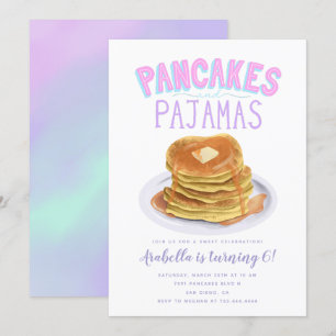 Pancakes och Pajamas Girl Födelsedagsfest Inbjudningar