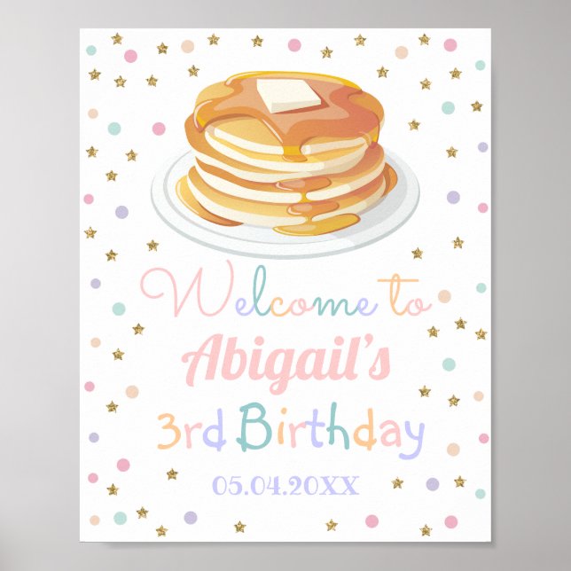 Pancakes och Pajamas Glitter Dot Birthday Välkomme Poster (Framsidan)