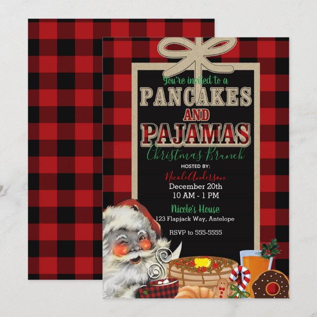 Pancakes och Pajamas Helgdag Red Buffalo Play Inbjudningar (Fram/baksida)
