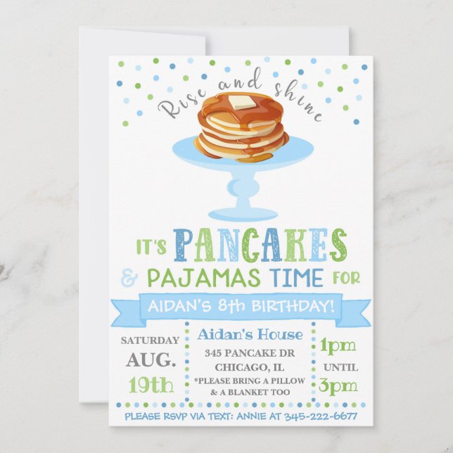 Pancakes och Pajamas-inbjudan | Pajama Party Inbjudningar (Framsida)