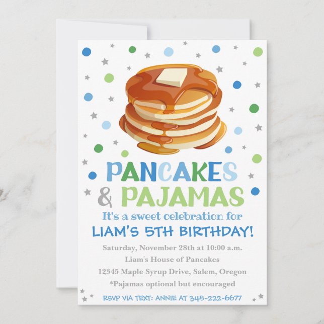 Pancakes och Pajamas-inbjudan | Pajama Party Inbjudningar (Framsida)