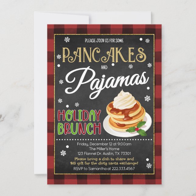 Pancakes och Pajamas-julen Party Inbjudningar (Framsida)