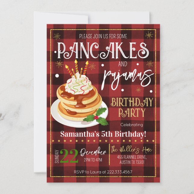 Pancakes och Pajamas-julen Party Inbjudningar (Framsida)