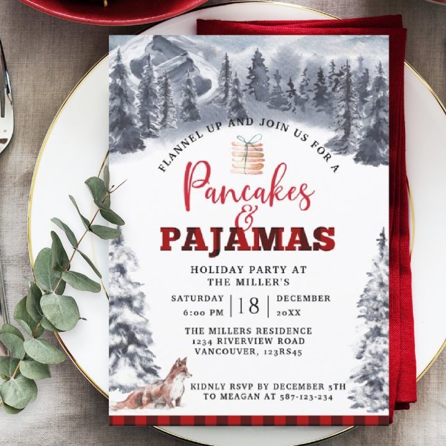 Pancakes och Pajamas Julfest, Rustic Inbjudningar (Skapare uppladdad)