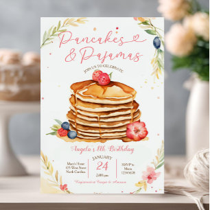 Pancakes och Pajamas Party-födelsedagsinbjudan Inbjudningar