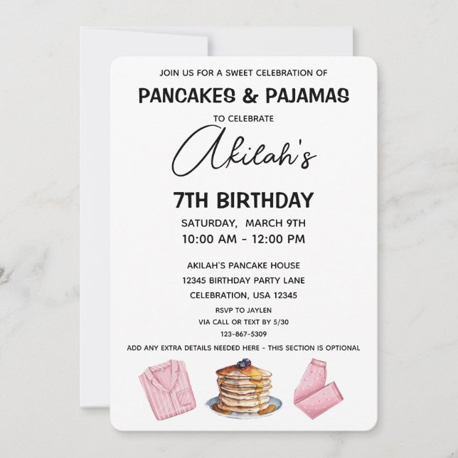 Pancakes & Pajamas Birthday Girl Party Investigati Inbjudningar (Framsida)