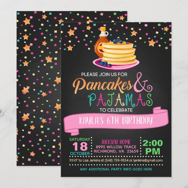 Pancakes & Pajamas Birthday-inbjudan Inbjudningar (Fram/baksida)