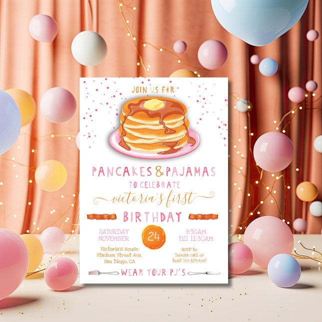 Pancakes & Pajamas Födelsedagsfest inbjudan (Skapare uppladdad)