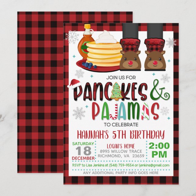 Pancakes & Pajamas julaftoninbjudan W Inbjudningar (Fram/baksida)