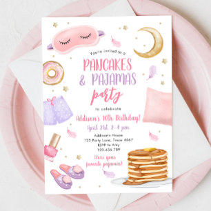 Pancakes Pajamas Sleepover Slumber Party Birthday Inbjudningar