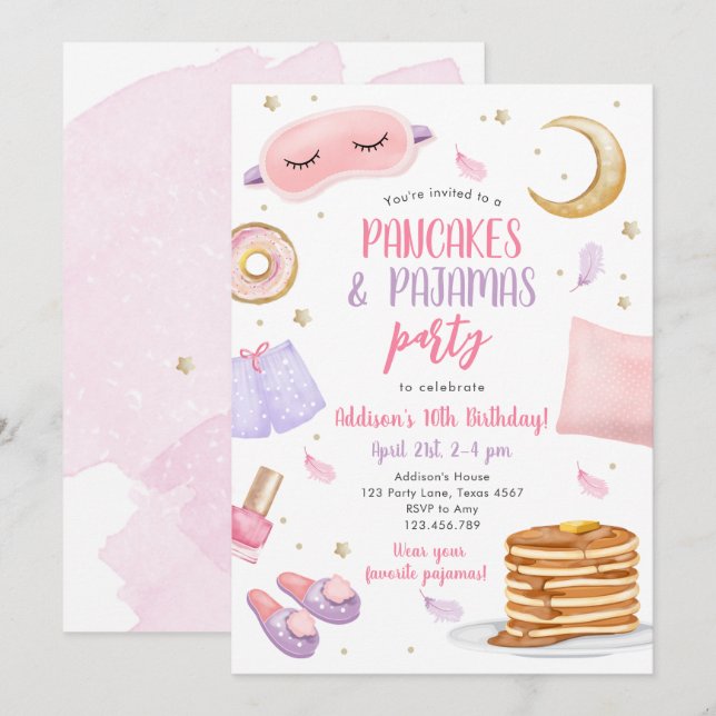 Pancakes Pajamas Sleepover Slumber Party Birthday Inbjudningar (Fram/baksida)