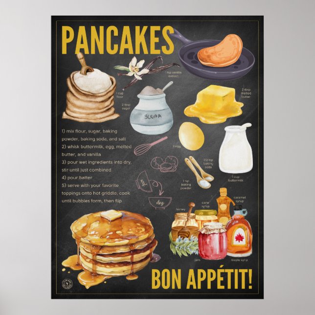 Pancakes Recipe Chalkboard Kitchen Art Poster (Framsidan)