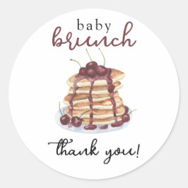 Pancakes Sweet Cherry Baby Shower Tack för ditt ko Runt Klistermärke