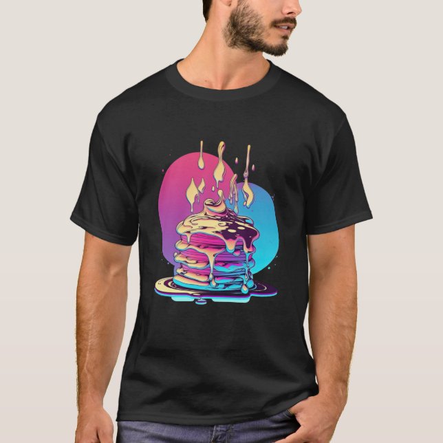 Pancakes Synthwave 80s Retrowave Aesthetic T Shirt (Framsida)