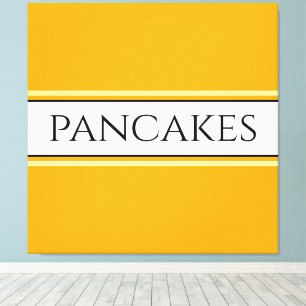 PANCAKES Text Bright Golden Gult White Rand Canvastryck