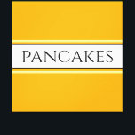 PANCAKES Text Ljus Guld Orange Vit Ränder Canvastryck<br><div class="desc">Denna roliga design har text inuti en bred vit mittrand som är markerad med svarta och ljusgula pinränder mot ljusa breda guldgula orangea bakgrundsränder.  Texten PANCAKES kan anpassas.</div>