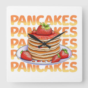 Pancakes Topped with Strawbär Fyrkantig Klocka