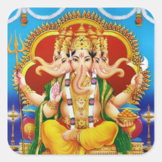 Panchamukhi Ganesha Stickers Fyrkantigt Klistermärke