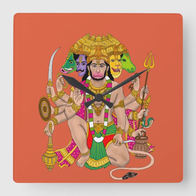 Panchmukhi Hanuman Wall Clock  Fyrkantig Klocka (Framsida)