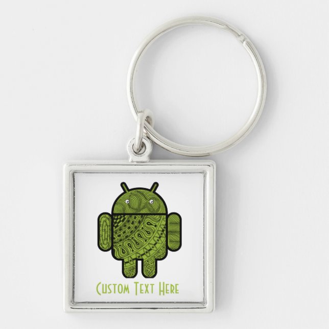 Pancho Doodle-tecken för Android™-roboten Fyrkantig Silverfärgad Nyckelring (Framsidan)