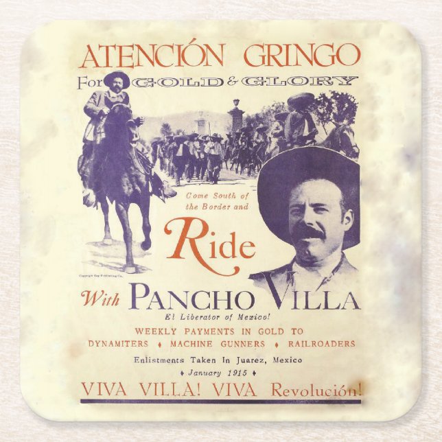 Pancho Villa 🔥 Mexican Hero General Underlägg Papper Kvadrat (Framsidan)